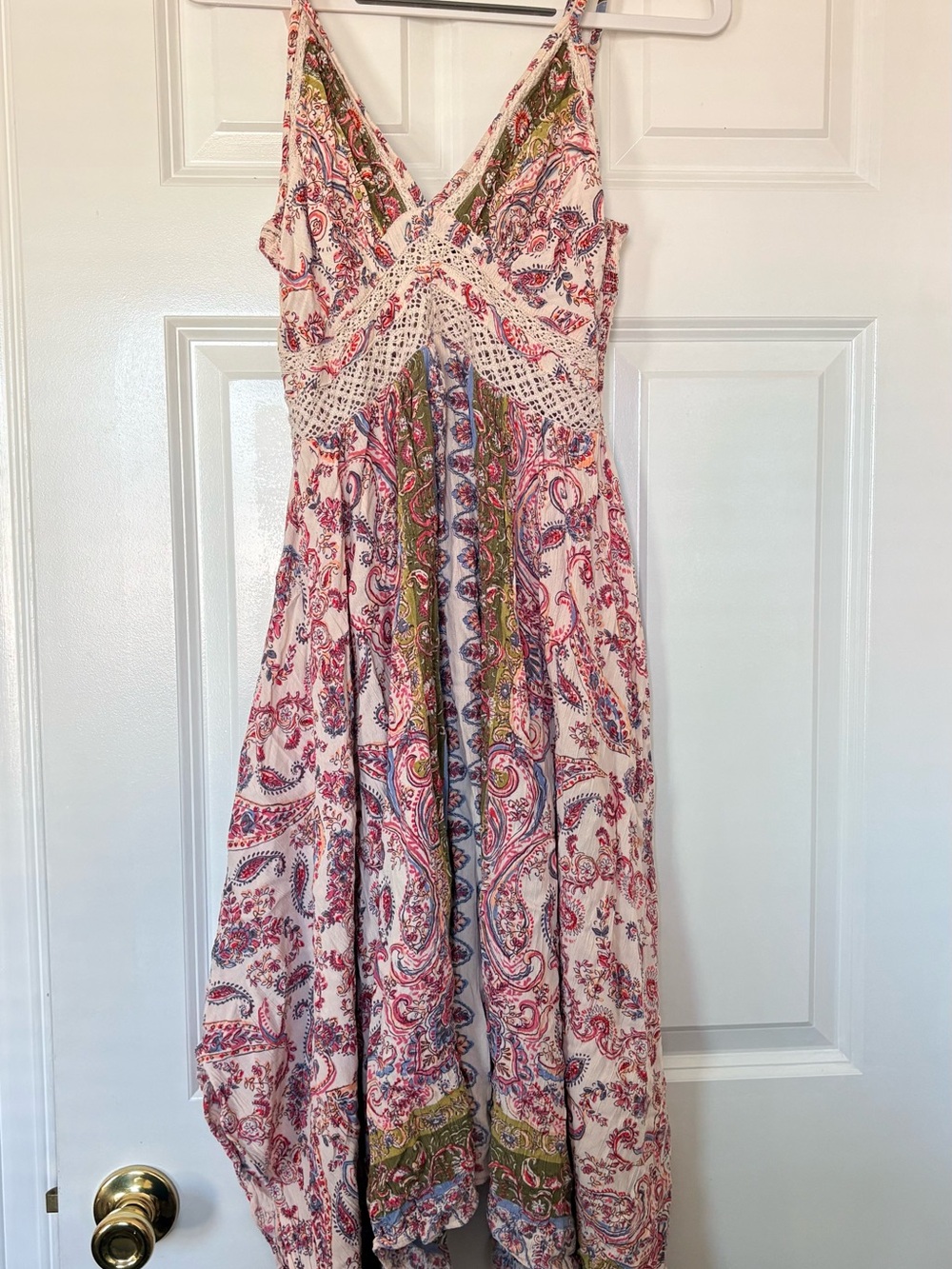 Angie Pink Paisley Maxi Dress with Crochet Waist